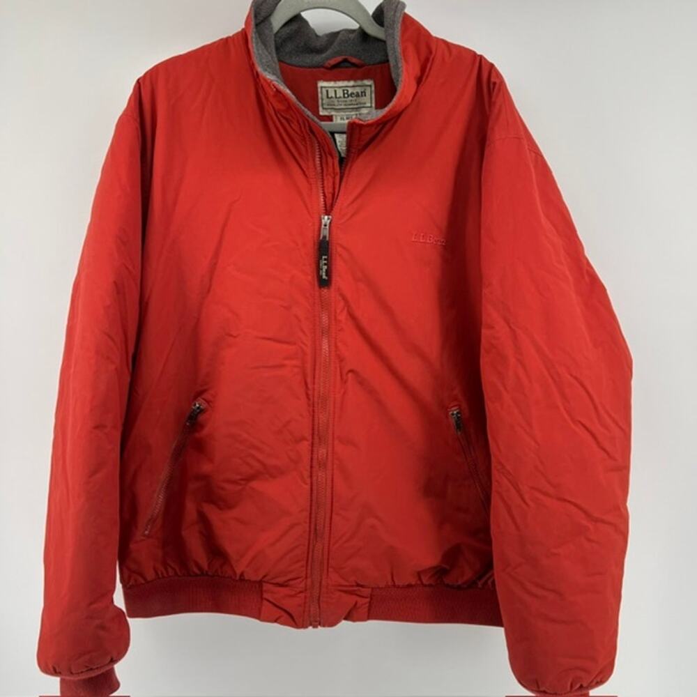 VTG LL Bean Fleece Lined Warm Up Jacket Mens XL Red Full Zip Water Resist Ribbed